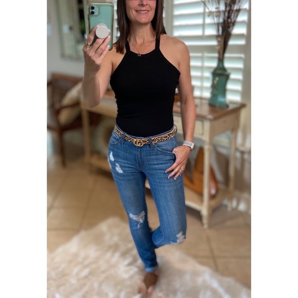 Halter Neck Criss Cross Back Bodysuit Black 1421 - Picture 6 of 7